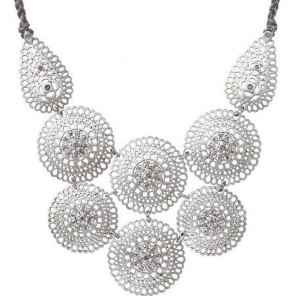 Silver Medallion Layered Bib Necklace
